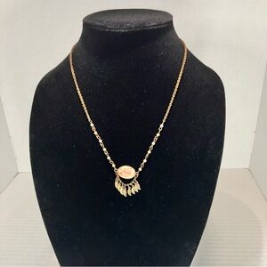 Gold Necklace with Pink Gem & Gold Leaves